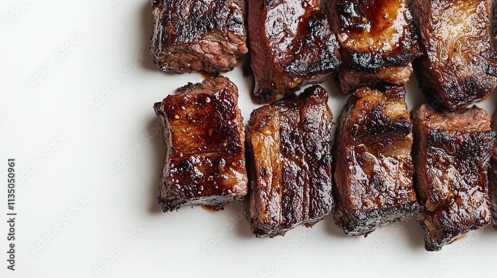 Churrasco showing charred meat and juicy textures. Churrasco showing charred meat and juicy textures.