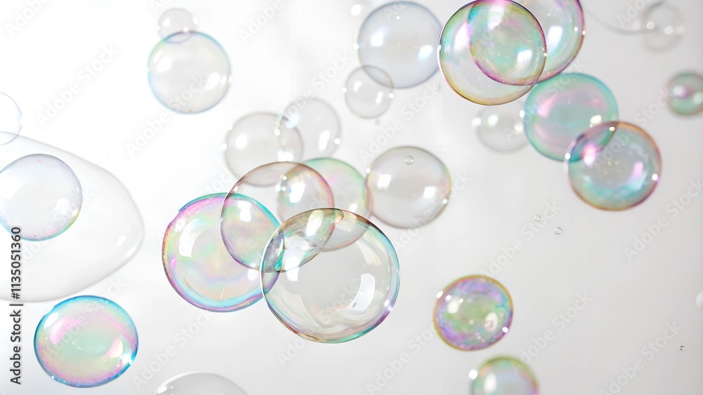 Naklejka premium Close-up of iridescent bubbles with varying sizes and shapes.