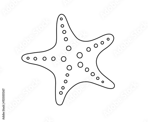 Vector isolated one single sea star doodle tattoo sketch  colorless black and white contour line easy drawing