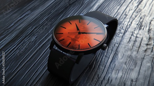 Wallpaper Mural Stylish Modern Wristwatch with Orange Face on Wood Torontodigital.ca