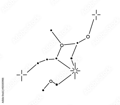 Vector isolated virgo stars constellation zodiac stars map tattoo colorless black and white contour line easy drawing