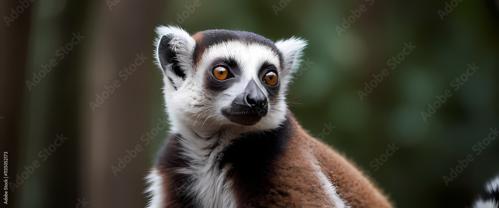 Curious Lemur Portrait: A ring-tailed lemur with captivating amber eyes peers intently from the dense jungle, capturing its innate curiosity and gentle nature. Curious Lemur Portrait: A ring-tailed lemur with captivating amber eyes peers intently from the dense jungle, capturing its innate curiosity and gentle nature.