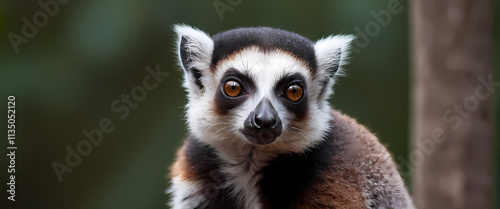 Ring-tailed Lemur Portrait: A captivating close-up portrait of a ring-tailed lemur, showcasing its expressive amber eyes, distinctive black and white markings, and soft fur.