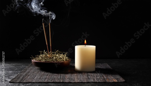 lite candle and insense on white background