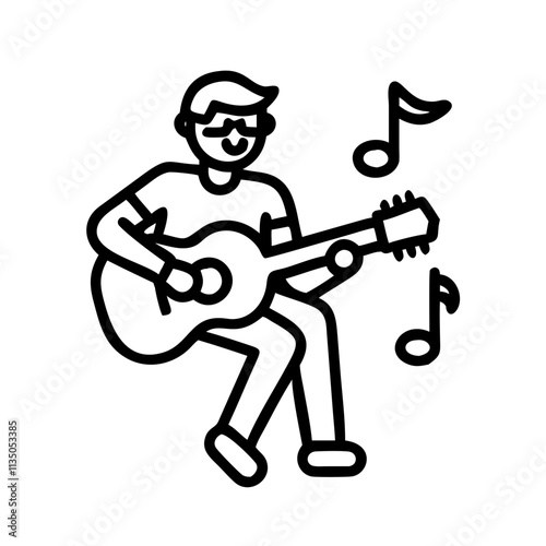 dad playing guitar icon, father’s day line art, father icon - simple black line art icon of dad playing guitar, for father’s day celebrations. father vector art.