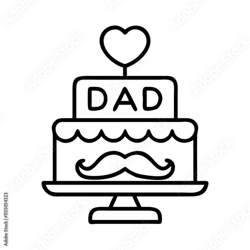 father s day cake icon, father’s day line art, father icon - simple black line art icon of father s day cake, for father’s day celebrations. father vector art.