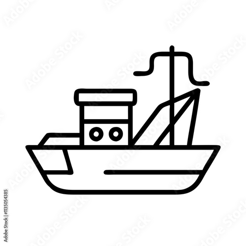 fishing boat icon, father’s day line art, father icon - simple black line art icon of fishing boat, for father’s day celebrations. father vector art.