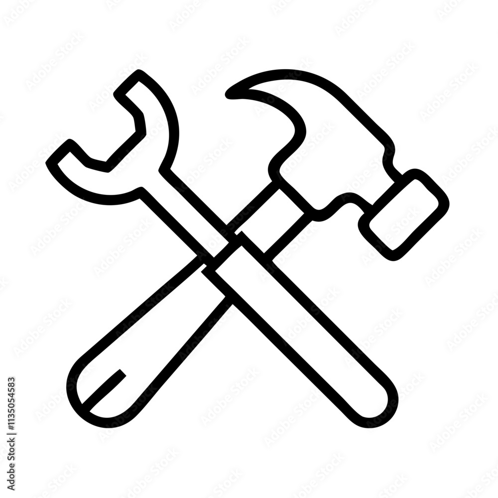 hammer and wrench crossed icon, father’s day line art, father icon - simple black line art icon of hammer and wrench crossed, for father’s day celebrations. father vector art. hammer and wrench crossed icon, father’s day line art, father icon - simple black line art icon of hammer and wrench crossed, for father’s day celebrations. father vector art.