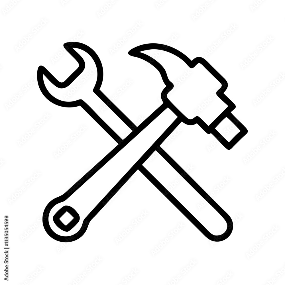 hammer and wrench crossed icon, father’s day line art, father icon - simple black line art icon of hammer and wrench crossed, for father’s day celebrations. father vector art. hammer and wrench crossed icon, father’s day line art, father icon - simple black line art icon of hammer and wrench crossed, for father’s day celebrations. father vector art.
