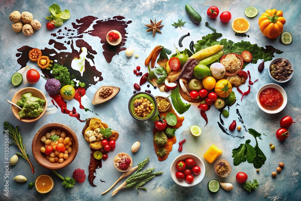 Map Infographics Template Featuring Food Photography Elements for Creative Culinary Presentations and Visual Data Representation in an Engaging and Informative Style