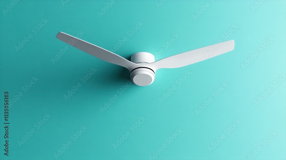 Modern White Ceiling Fan Against Teal Wall Modern White Ceiling Fan Against Teal Wall