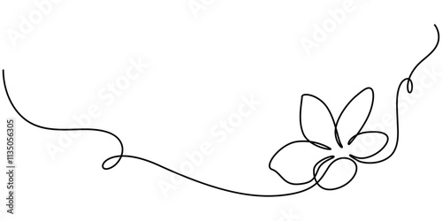 One continuous line drawing of Plumeria flower. Frangipani blossom with petals for floral tattoo in simple linear style. Plumeria flower continuous one line art style vector illustration.