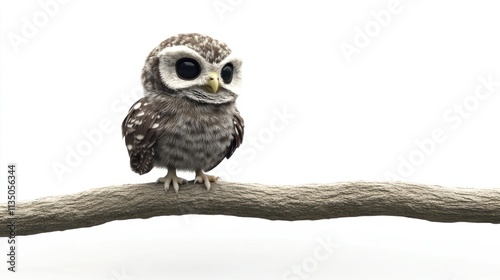 Adorable baby owl perched on a tree branch photo