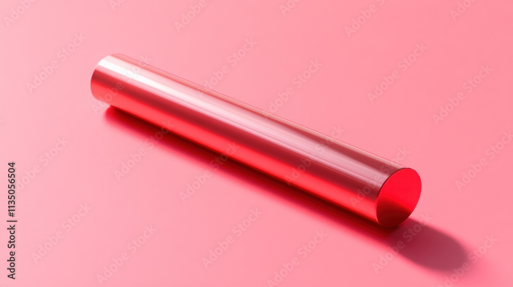 Metallic Red Cylinder on Pink Background Metallic Red Cylinder on Pink Background