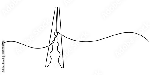 continuous single line drawing of clothespins in one line, Wooden clothespin in one continuous line drawing. Clothesline with pin and peg different forms for photo album and laundry web design concept