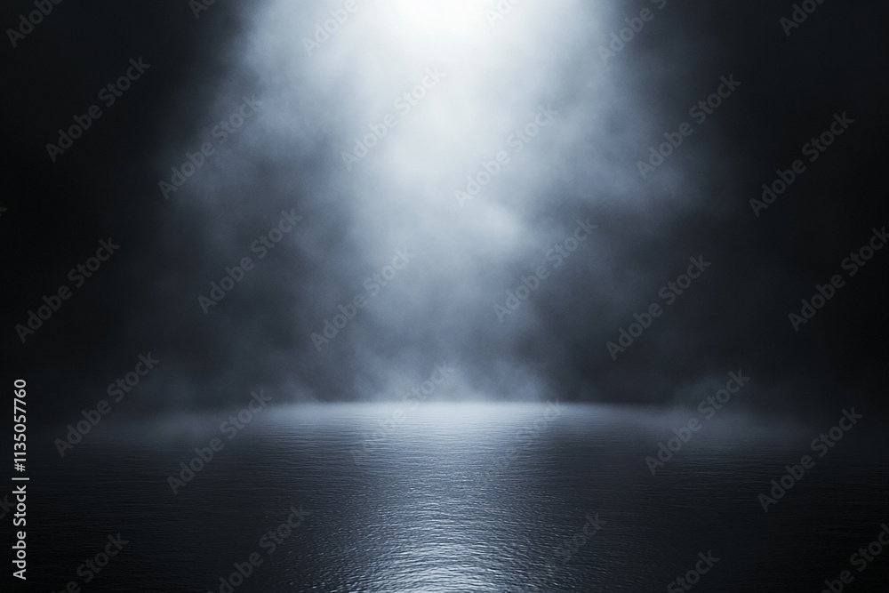 Fototapeta premium scene of a foggy floor with a spotlight in the center and a dark background