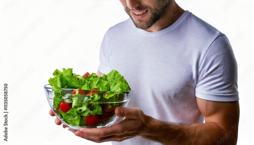 Healthy eating man holding fresh salad bowl studio food photography bright environment wellness concept Healthy eating man holding fresh salad bowl studio food photography bright environment wellness concept