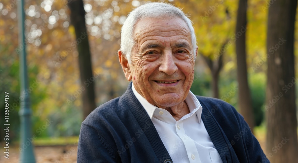 Elderly caucasian male enjoying autumn in the park Elderly caucasian male enjoying autumn in the park
