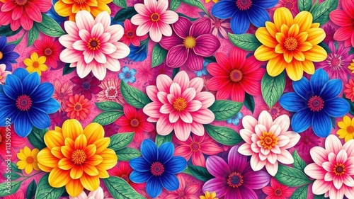 Vibrant floral pattern on a bright and dynamic background showcasing the beauty of nature, colorful, vibrant, dynamic