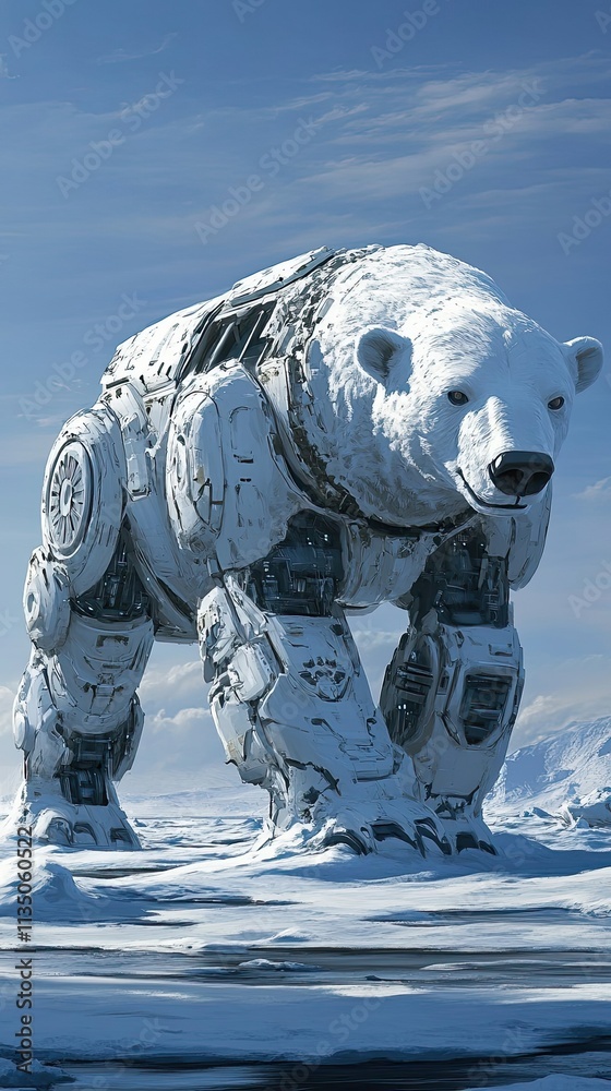 A Robotic Polar Bear Stands on a Frozen Arctic Plain A Robotic Polar Bear Stands on a Frozen Arctic Plain