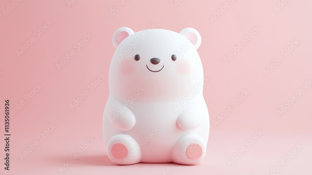 Adorable White Bear Sitting on Pink Background Adorable White Bear Sitting on Pink Background