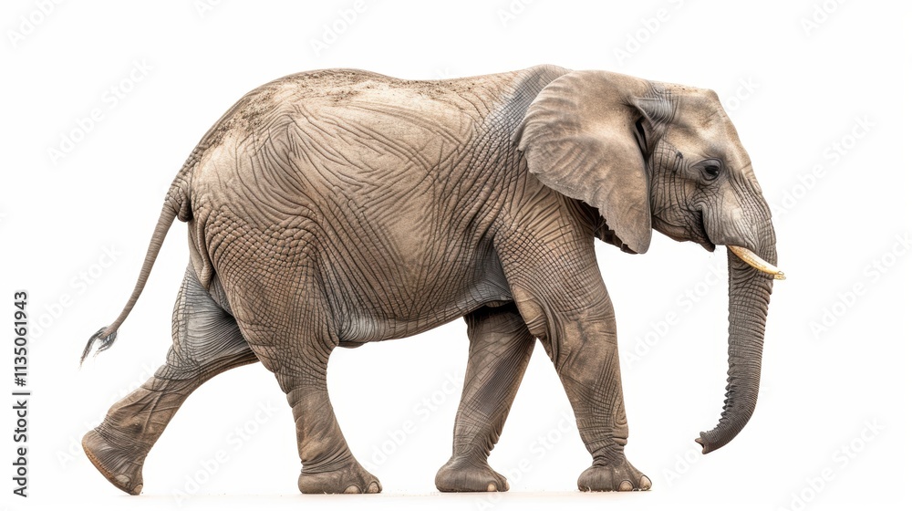 Obraz premium Side Profile of a Walking African Elephant with Prominent Wrinkles
