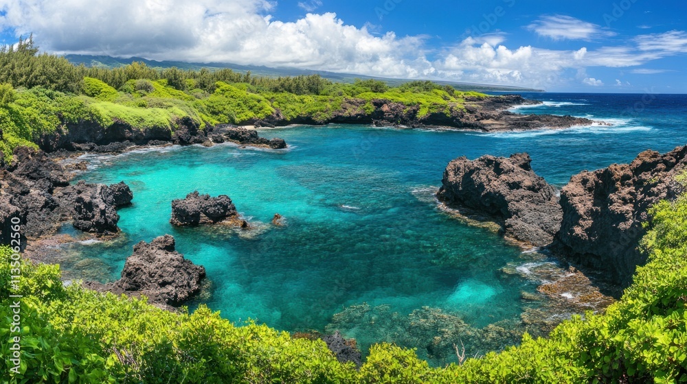 Tropical Coastal Cove Turquoise Water Lush Vegetation