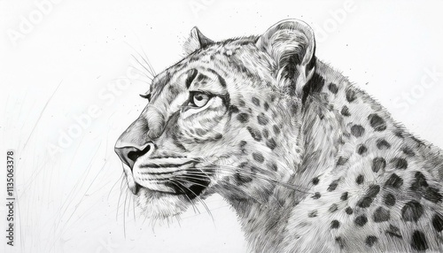 Leopard sketched in pencil on white background photo