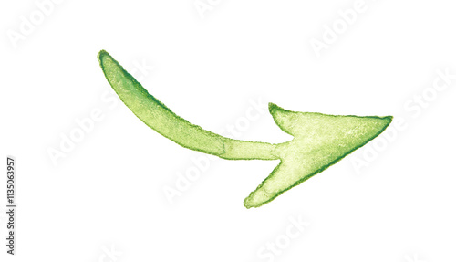Green watercolor arrow on white background illustrating direction and movement concepts.