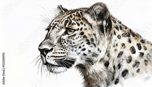 Leopard sketched in pencil on white background photo