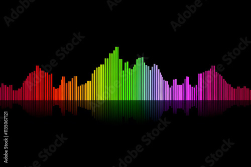 Sound waves in rainbow colors on a black background, perfect for music or audio design. The color gradients from dark to light create an elegant and modern look.