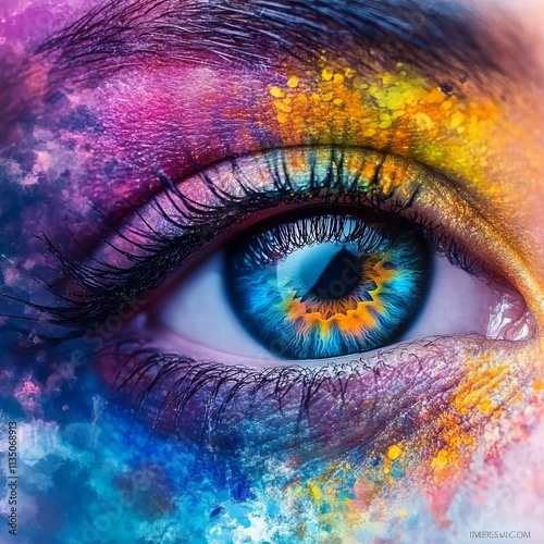 Vibrant Colorful Eye Makeup Design with Creative Artistic Composition. AI generated illustration