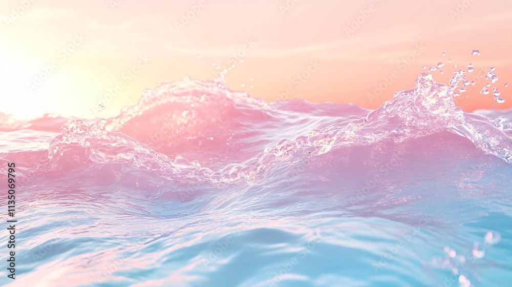 Fototapeta premium Pastel Ocean Waves Sunset Background
