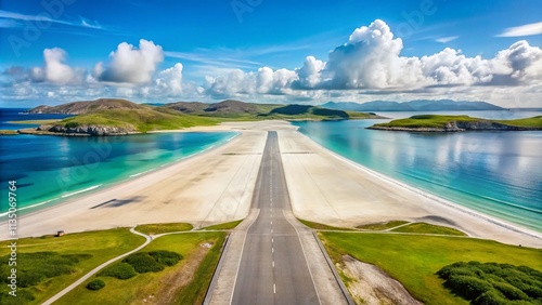 Minimalist Photography of Barra Airport: Unique Beach Runways at the Edge of the Sea, Showcasing Tranquil Landscapes and Serene Skies in a Coastal Setting photo