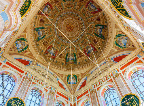 Decorated ceiling of Ortakoy mosque, Istanbul, Turkey photo