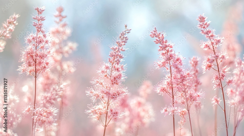 Fototapeta premium Pink Flower Meadow, Soft Pastel Bloom Background