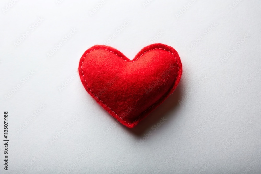 Fototapeta premium Minimalist Red Felt Heart Isolated on White Background for Love and Affection Conceptual Stock Photo, Perfect for Valentine's Day and Romantic Themes