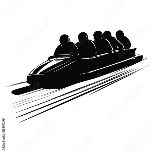 A sleek silhouette of four-person bobsled team