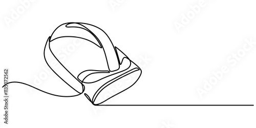 One continuous line drawing of  glasses of virtual reality. Virtual game concept. Single line draw design vector graphic illustration, Virtual reality headset - VR. Icon with reflection on white. 