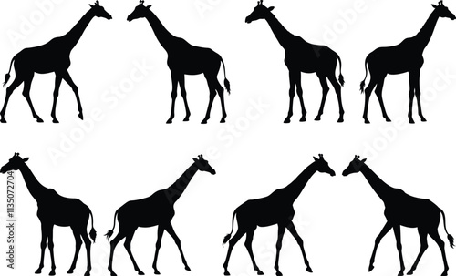 set of giraffe silhouette isolated on white. vector flat