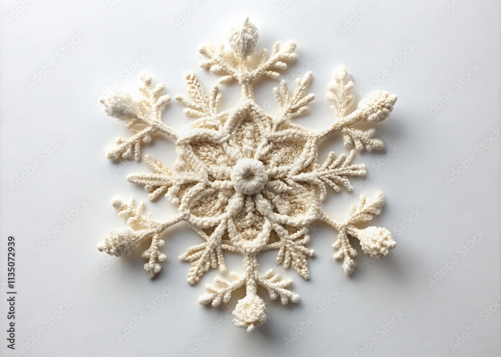 Minimalist Snowflake Isolated on White Background in Crochet Style, Perfect Element for Merry Christmas Celebrations and Seasonal Decorations Minimalist Snowflake Isolated on White Background in Crochet Style, Perfect Element for Merry Christmas Celebrations and Seasonal Decorations