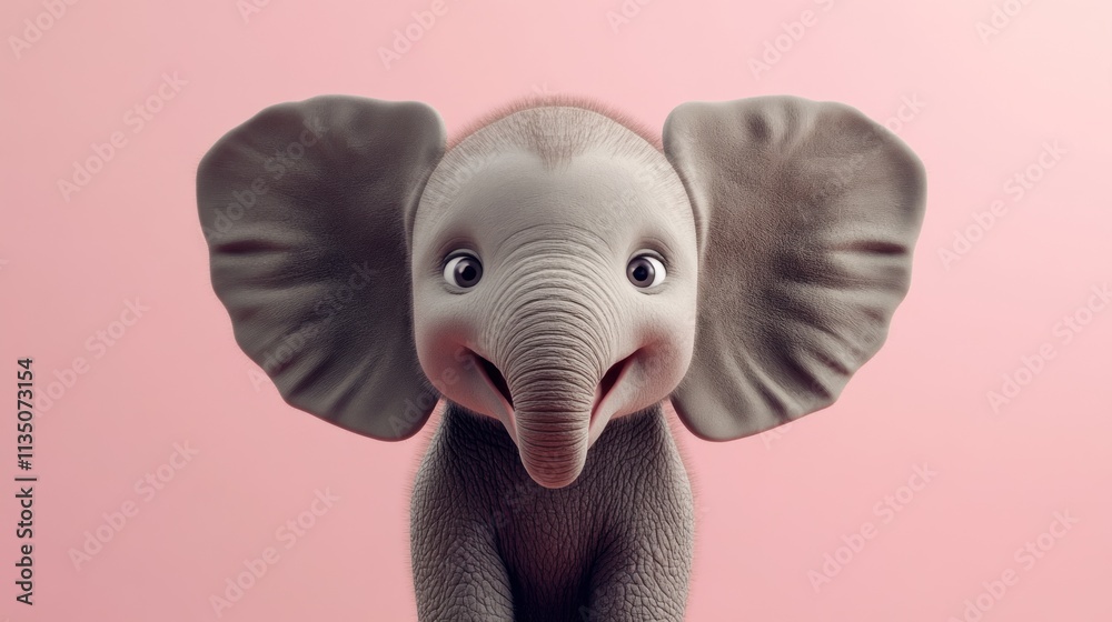 Adorable Baby Elephant Posing Against Pink Background Adorable Baby Elephant Posing Against Pink Background