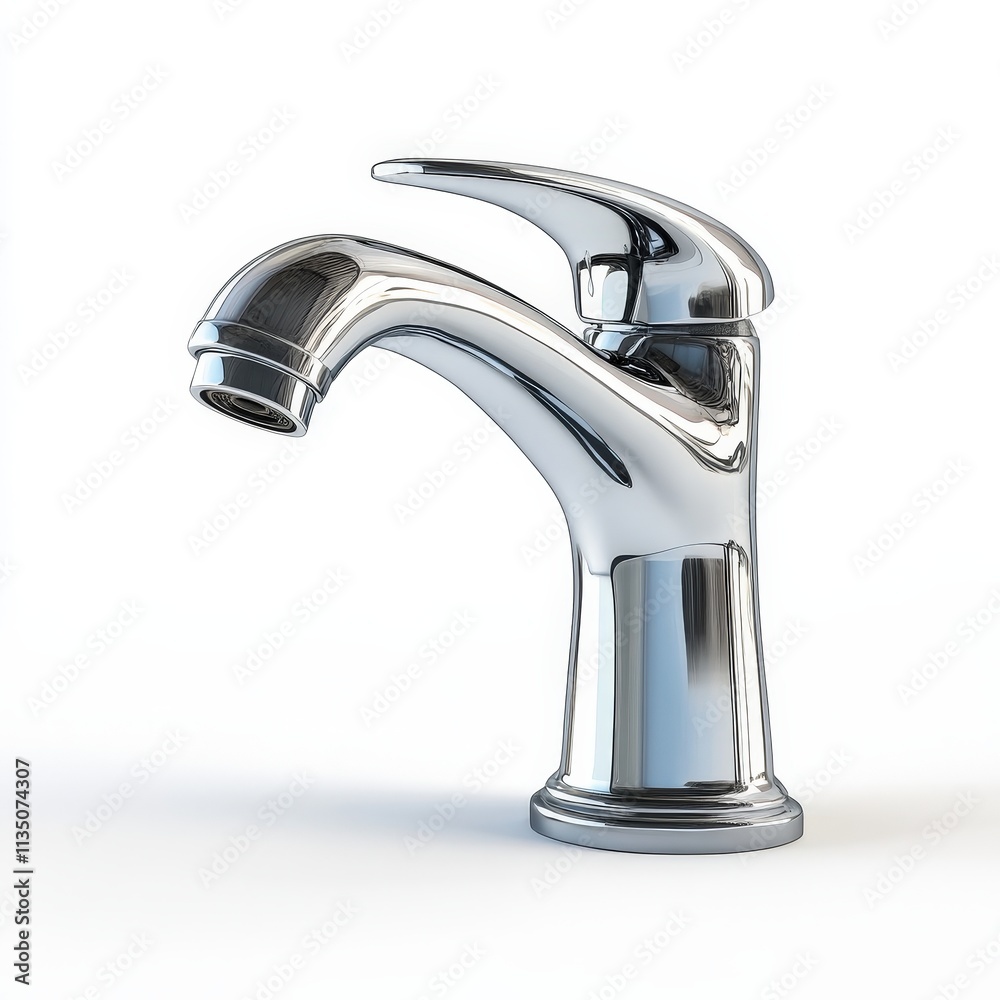 Modern chrome faucet with sleek design on white background Modern chrome faucet with sleek design on white background