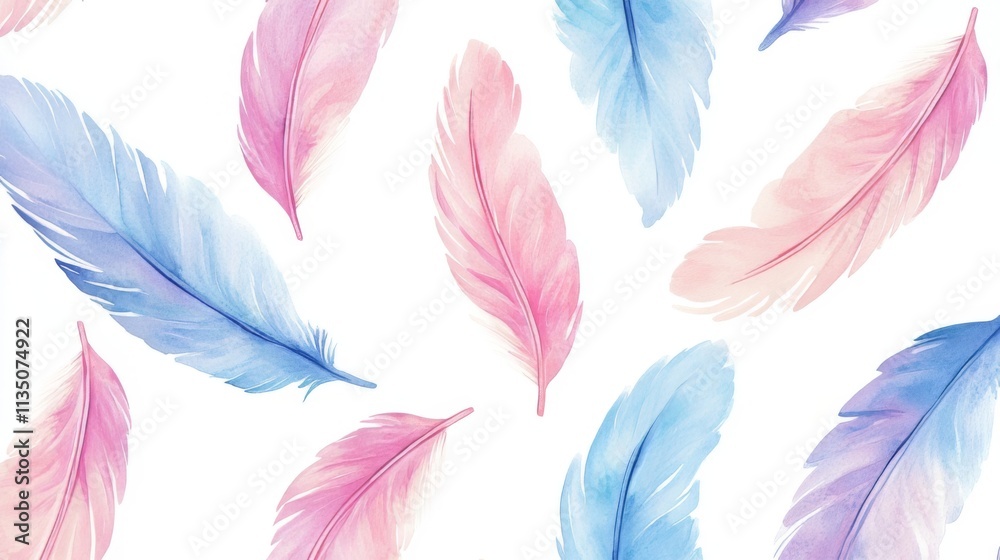 Delicate Watercolor Feather Pattern Background Delicate Watercolor Feather Pattern Background