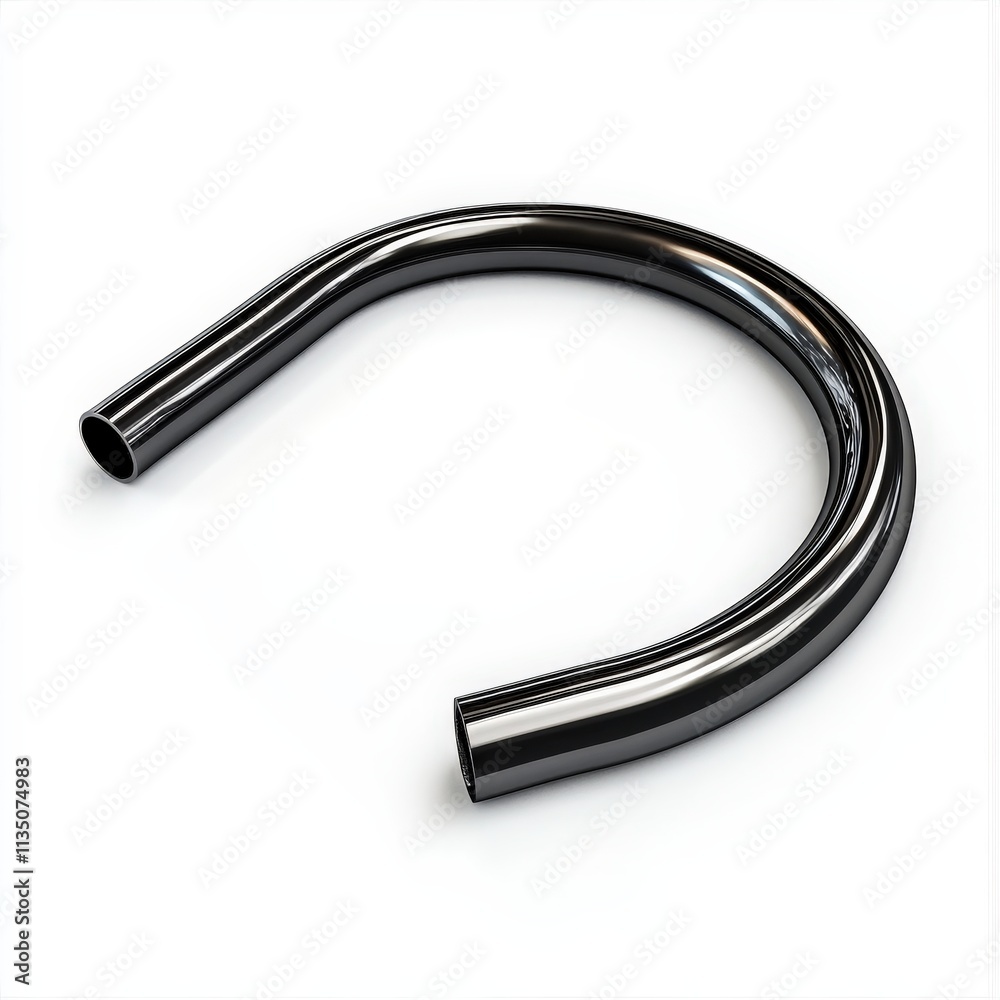 Shiny metallic u-shaped pipe on white background: industrial design element Shiny metallic u-shaped pipe on white background: industrial design element