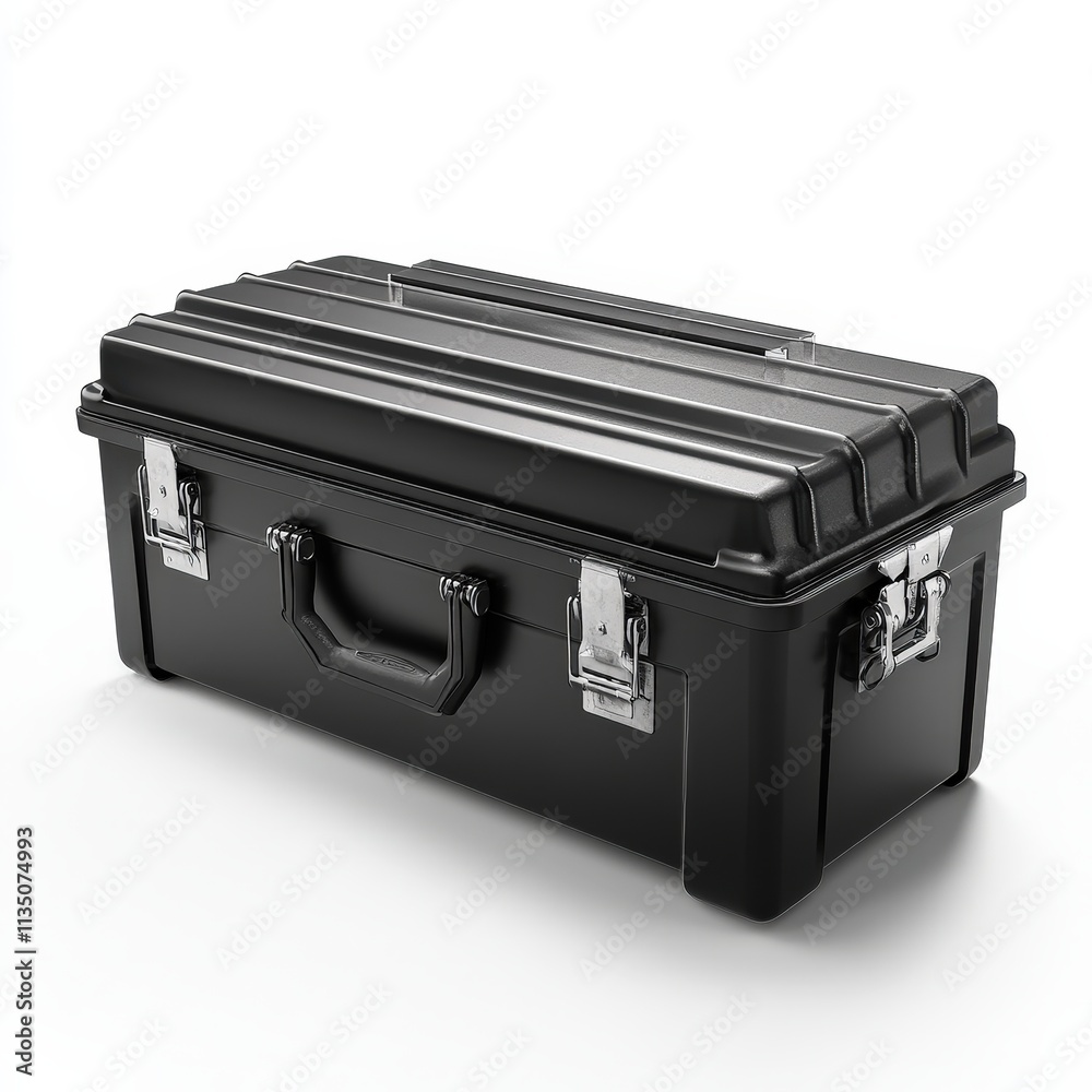 Secure black toolbox with metal latches for efficient storage and organization Secure black toolbox with metal latches for efficient storage and organization