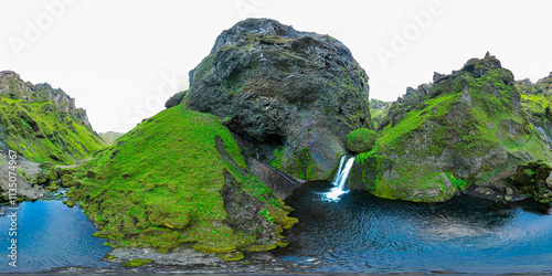 Fototapeta Naklejka Na Ścianę i Meble -  Iceland waterfall 360 image, vr scen