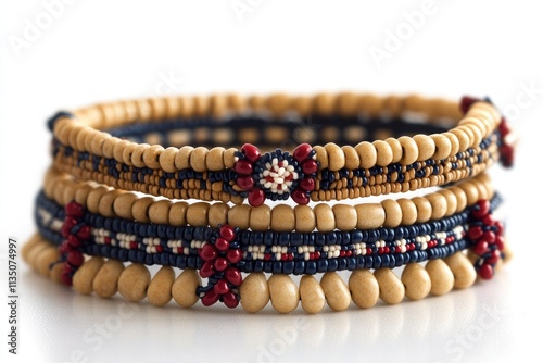 Colorful beaded anklets and bracelets feature intricate tribal designs, showcasing fine craftsmanship for cultural wear photo