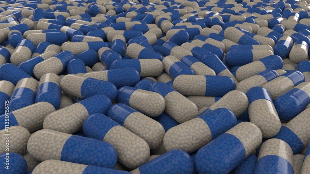 Obraz premium Field of medical capsules, filling frame and extending into the background