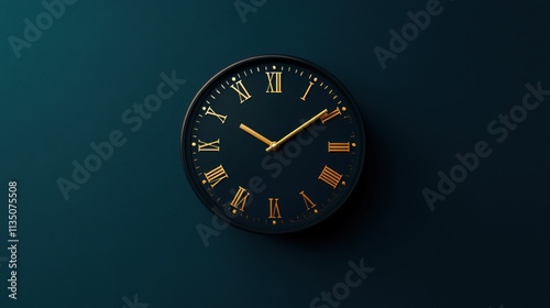 Elegant Dark Clock With Gold Roman Numerals